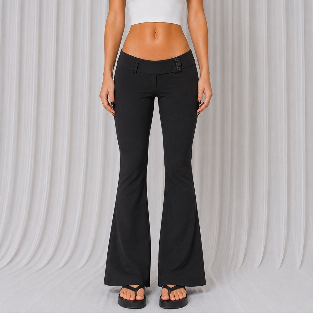 Black Low-Waist Flared Pants